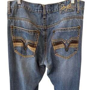 Royal Premium Blue Jeans Men's Size 34 x 30 Bootcut Thick Stitching Western